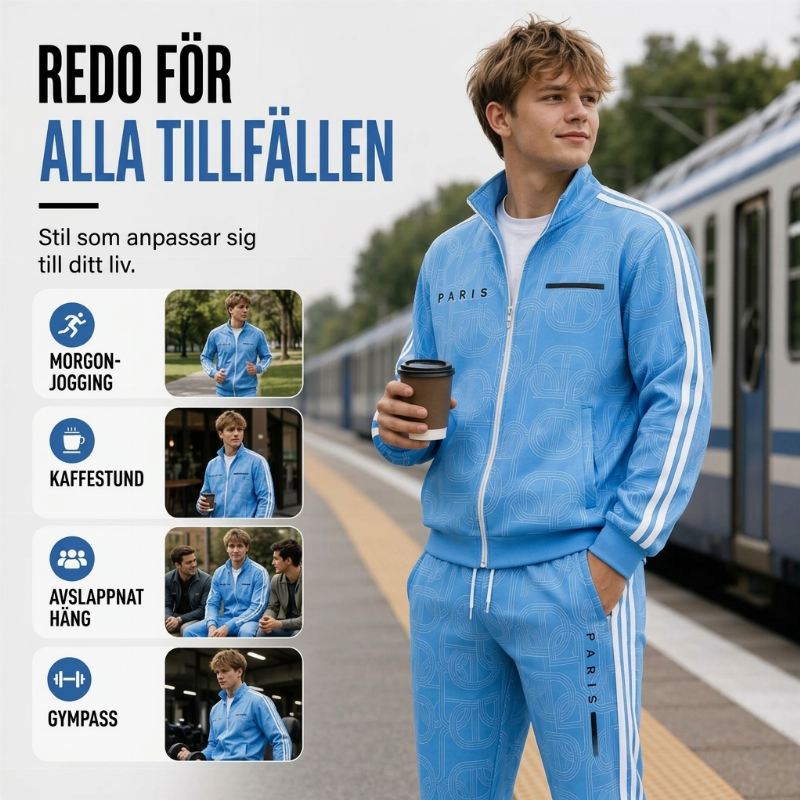 ✈️Fri frakt✨ New Look 💫 Herrset med geometriskt mönster, jacka med genomgående dragkedja och byxor – bekvämt, snyggt och trendigt-4