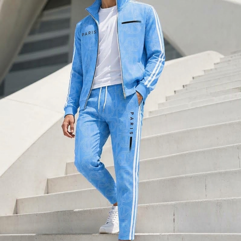 ✈️Fri frakt✨ New Look 💫 Herrset med geometriskt mönster, jacka med genomgående dragkedja och byxor – bekvämt, snyggt och trendigt-7