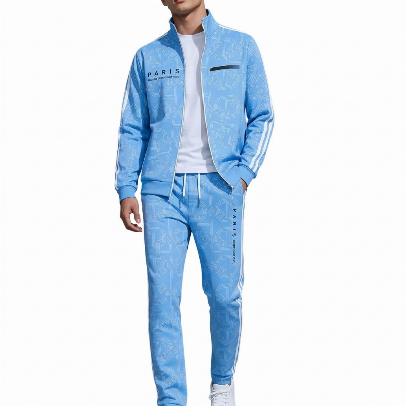 ✈️Fri frakt✨ New Look 💫 Herrset med geometriskt mönster, jacka med genomgående dragkedja och byxor – bekvämt, snyggt och trendigt-9