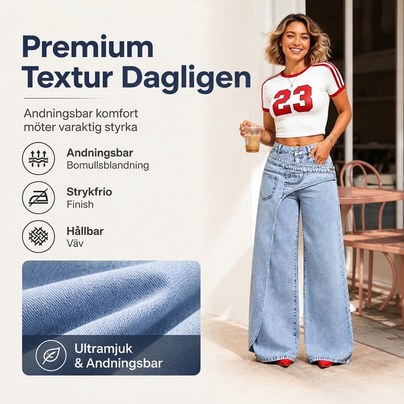 Damhoodiga trendsatta jeans med asymmetrisk överlappning och vid ben-3
