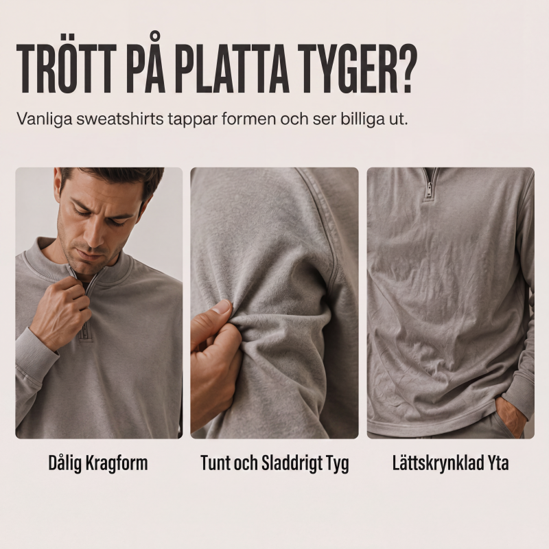 Herrers manchestertröja med kvartsdragkedja, ledig tröja med ståndkrage och långa ärmar-1