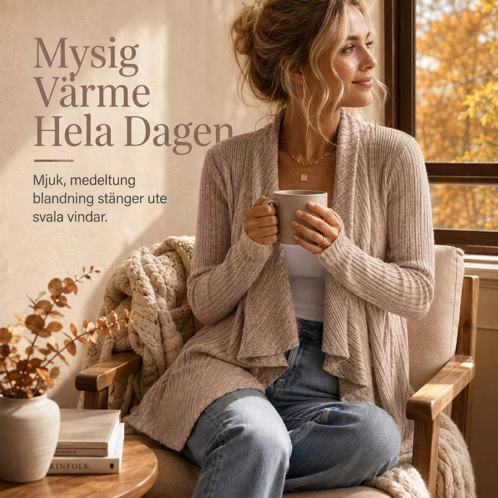 Lös stickad kofta med långa ärmar för kvinnor-3