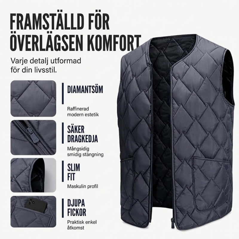 Varmt vinterväst i diamantkviltat tyg för män-1