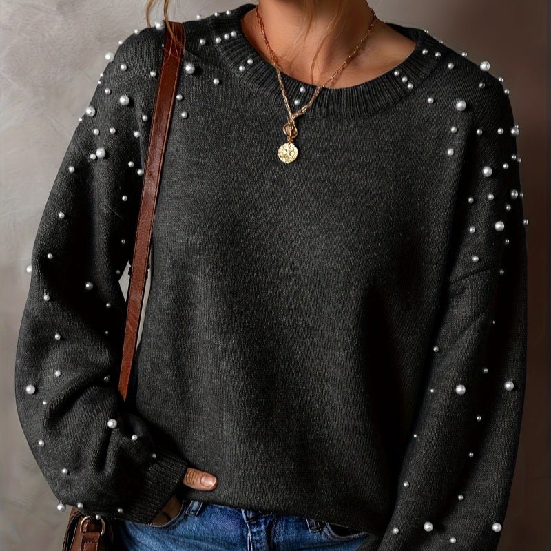 ☁️Mjuk Värme, Höst & Vinter Essentiell🧶 Dam Rund Hals Pullover Tröja – Andningsbar & Hudvänlig, Varm & Mysig | Perfekt Höst/Vinter Stickad ✨-1