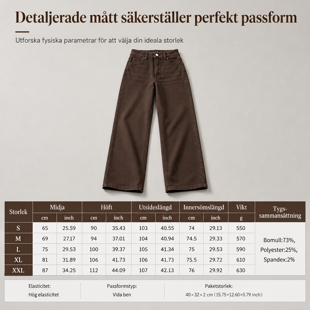 Dam jeans med retro hög midja och breda ben, draperande golvlånga byxor-7