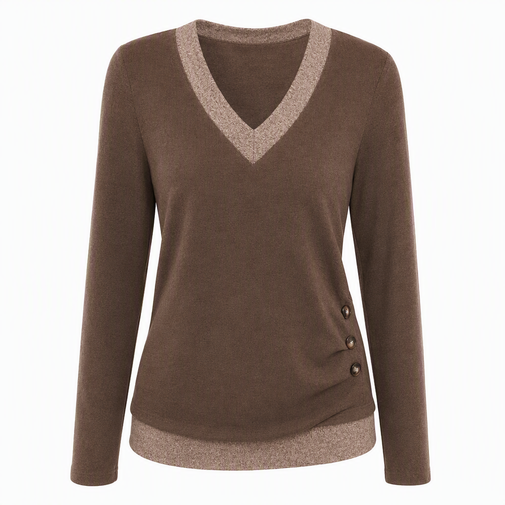 📢🎉50 % rabatt!!!🛍️✨Långärmad stickad topp med V-ringning för damer-9