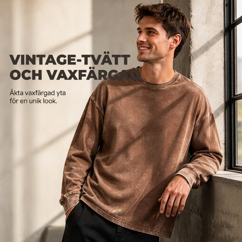Vintagetvättad långärmad t-shirt-1