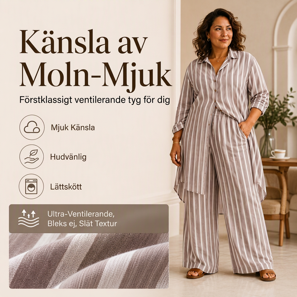 Långrandig skjorta med breda byxor set för kvinnor-3