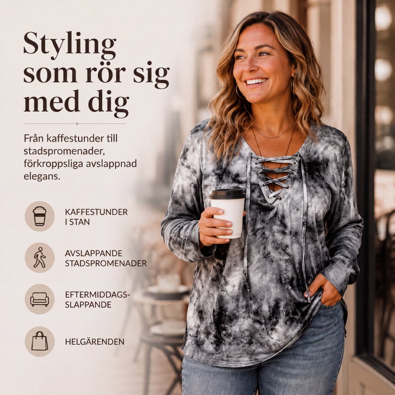 Damtopp med tie-dye-tryck, snörning och V-ringning-5