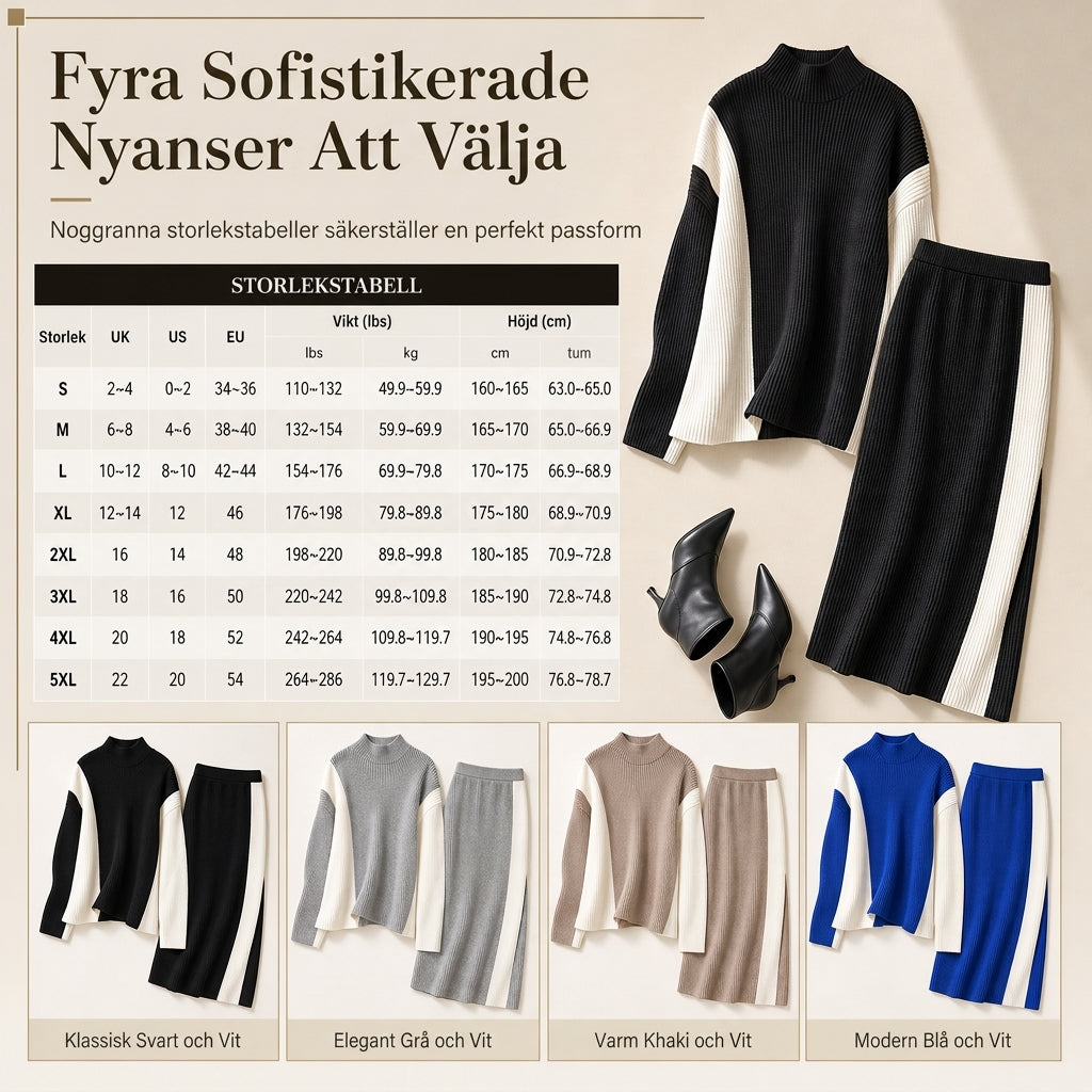 🍂 Höst-/vintererbjudande ✨ 2-delat stickat set för damer i färgblock – varm tröja och elegant kjol för en chic look-7