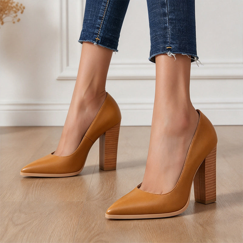 Chic spetsiga pumps med tjock klack för damer-10