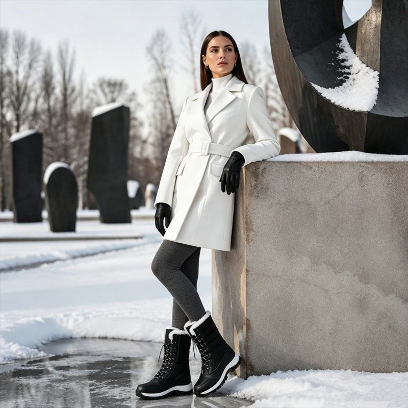 Vattentäta snökängor för dam med plyschfoder och skaft i mellanhöjd👢❄️-11