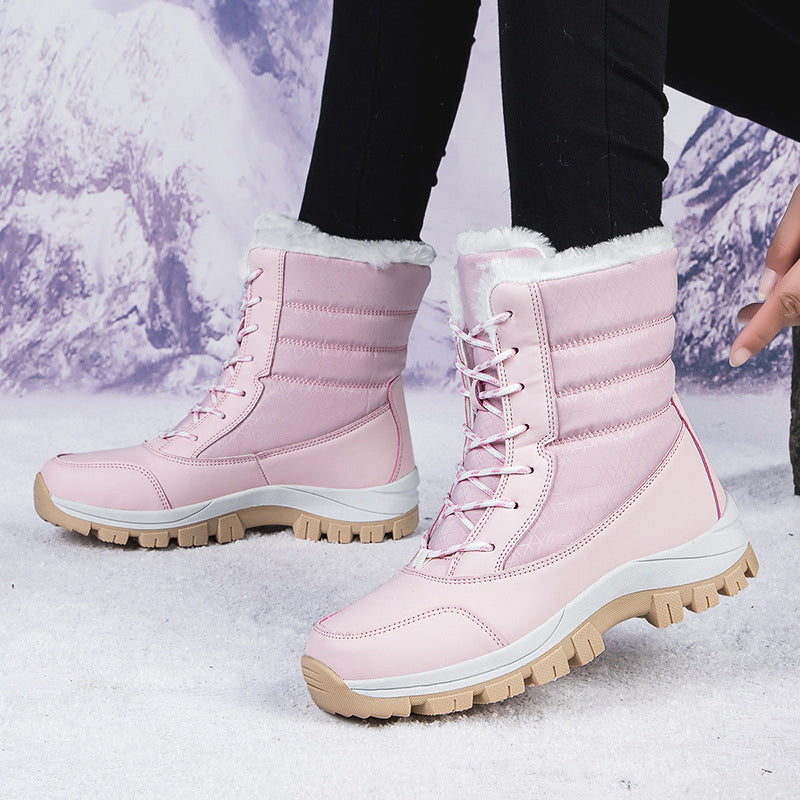 Vattentäta snökängor för dam med plyschfoder och skaft i mellanhöjd👢❄️-12