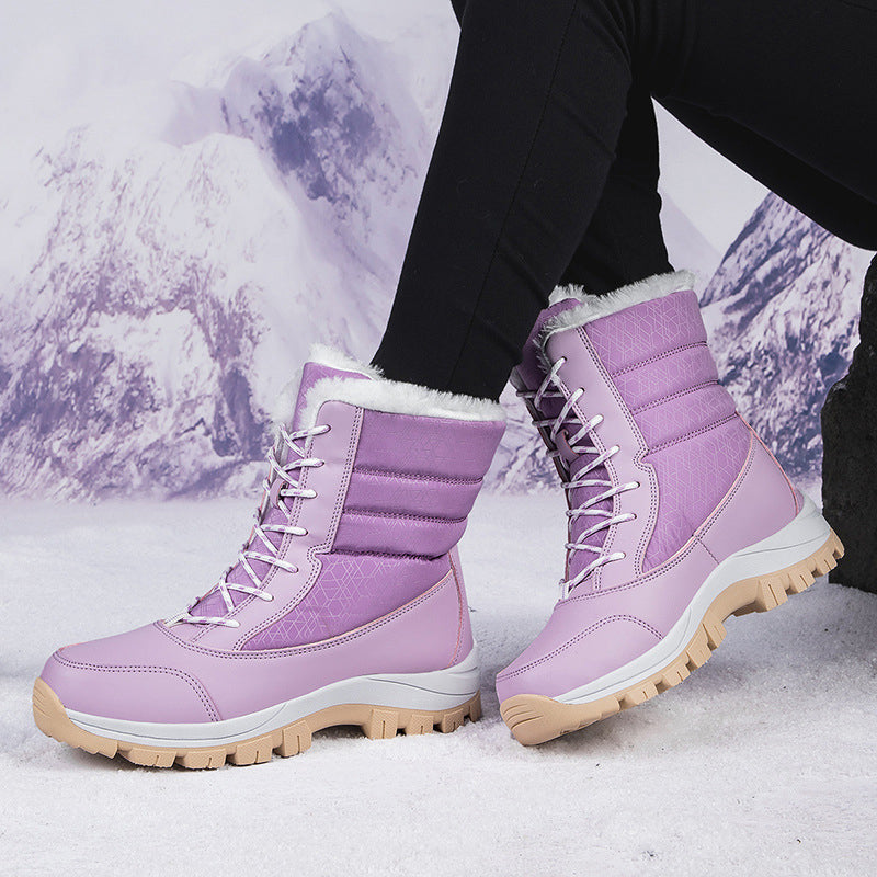 Vattentäta snökängor för dam med plyschfoder och skaft i mellanhöjd👢❄️-13