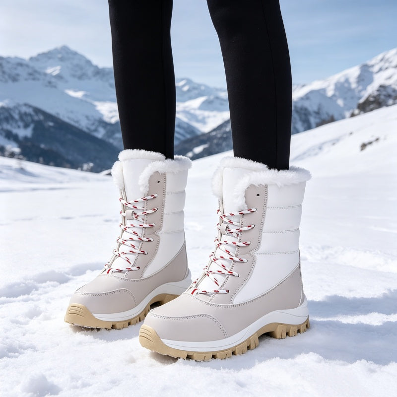 Vattentäta snökängor för dam med plyschfoder och skaft i mellanhöjd👢❄️-15