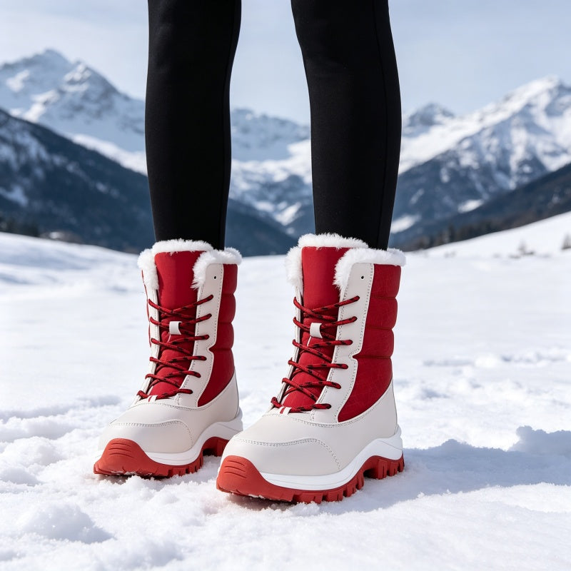 Vattentäta snökängor för dam med plyschfoder och skaft i mellanhöjd👢❄️-17