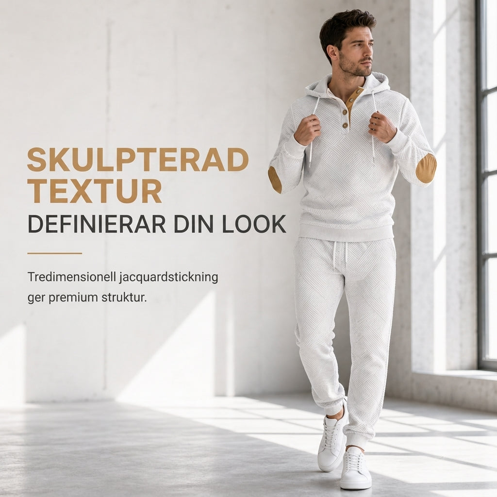 🔥Fri frakt✈️2-delat jacquard-träningsset för herrar – avslappnad hoodie med matchande joggingbyxor, bekvämt och snyggt för hösten och vintern 👕-2