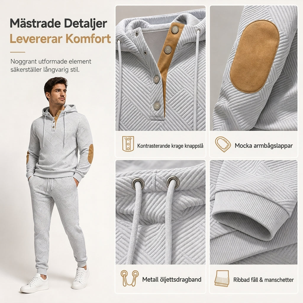 🔥Fri frakt✈️2-delat jacquard-träningsset för herrar – avslappnad hoodie med matchande joggingbyxor, bekvämt och snyggt för hösten och vintern 👕-4
