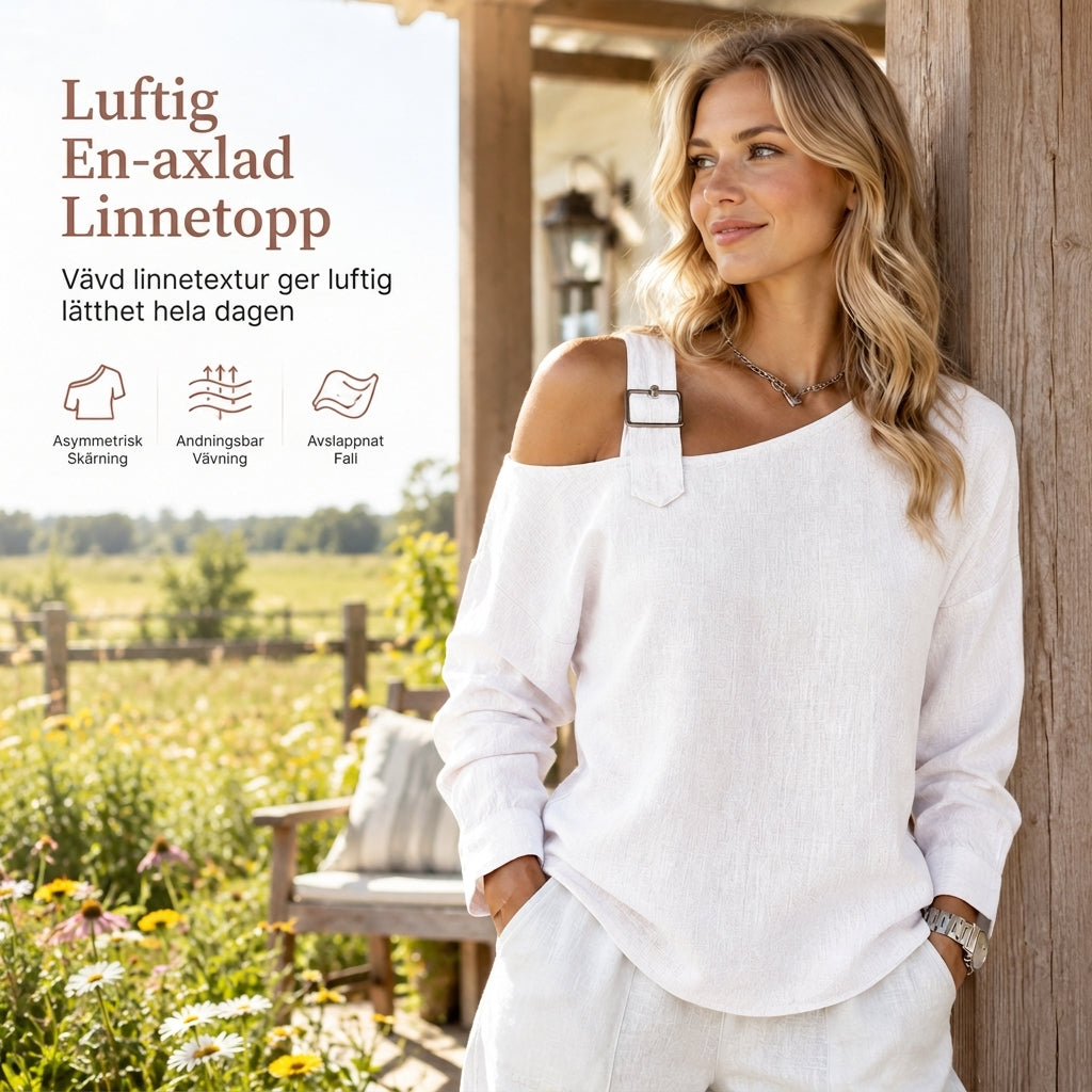 ✨Asymmetrisk design, unik & snygg – Dam en-axel linne-topp ✨-4