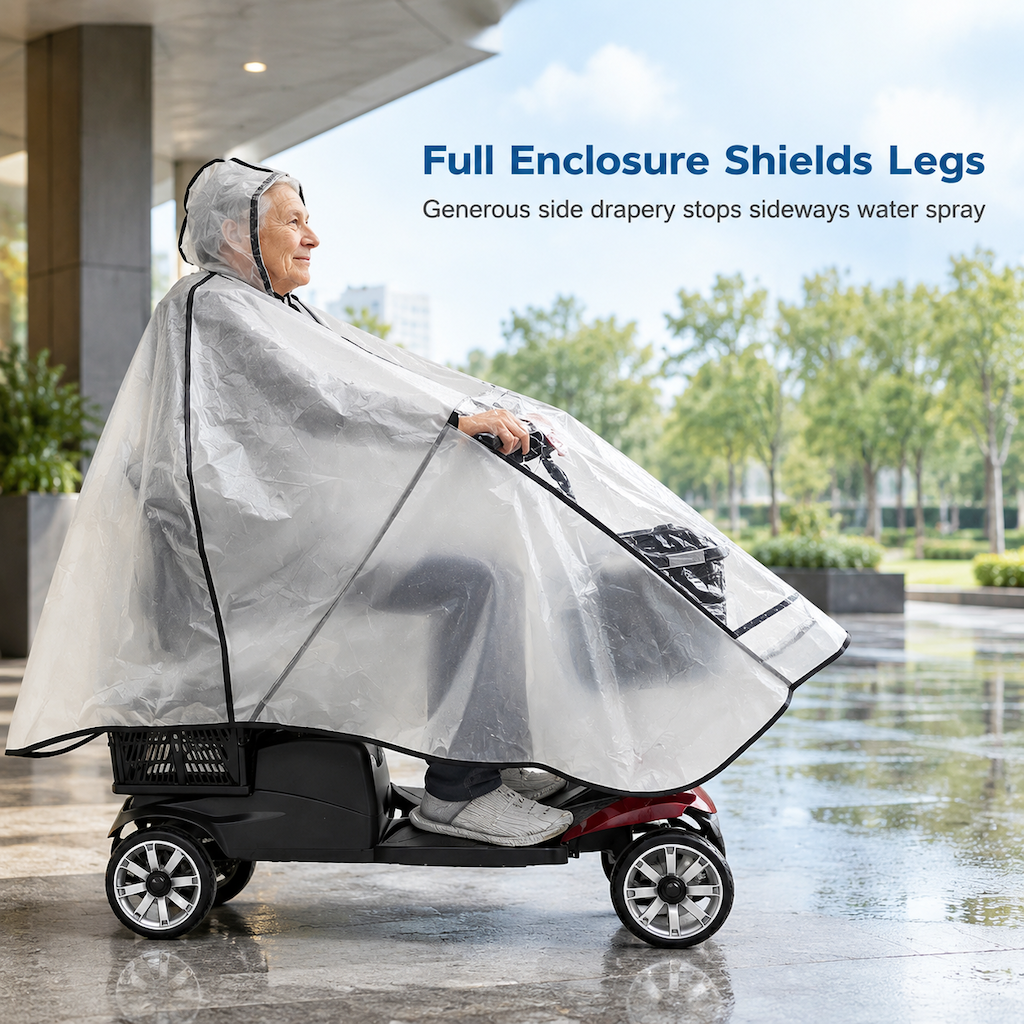 🔥🎁Nyhet 50 % RABATT🔥🌧️ REA! Förtjockad vattentät poncho för mobilitetsskotrar – håller förare & fordon torrt i regnväder-3