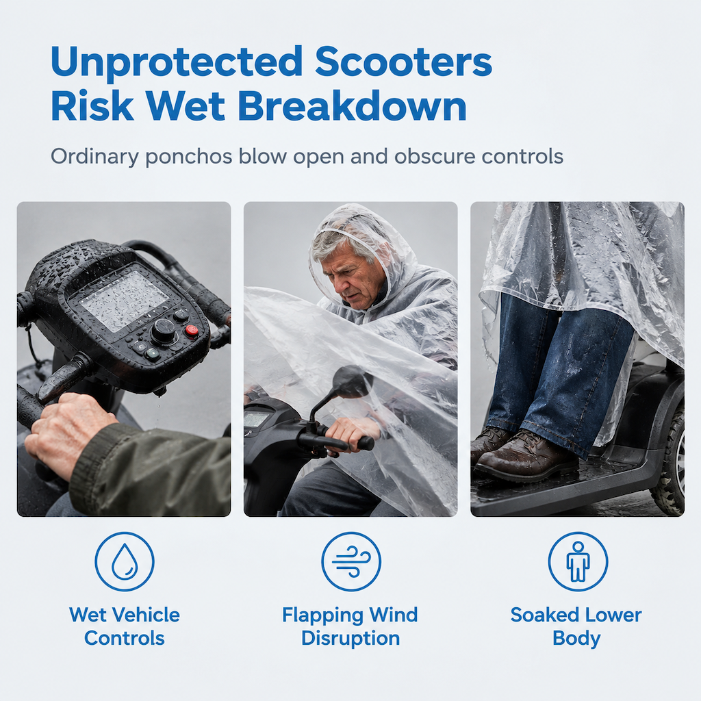 🔥🎁Nyhet 50 % RABATT🔥🌧️ REA! Förtjockad vattentät poncho för mobilitetsskotrar – håller förare & fordon torrt i regnväder-1