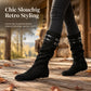 👢Dam Retro Mocka Slouchy Knähöga Stövlar Bekväm Platt Dubbel Spänne Höga Stövlar-2