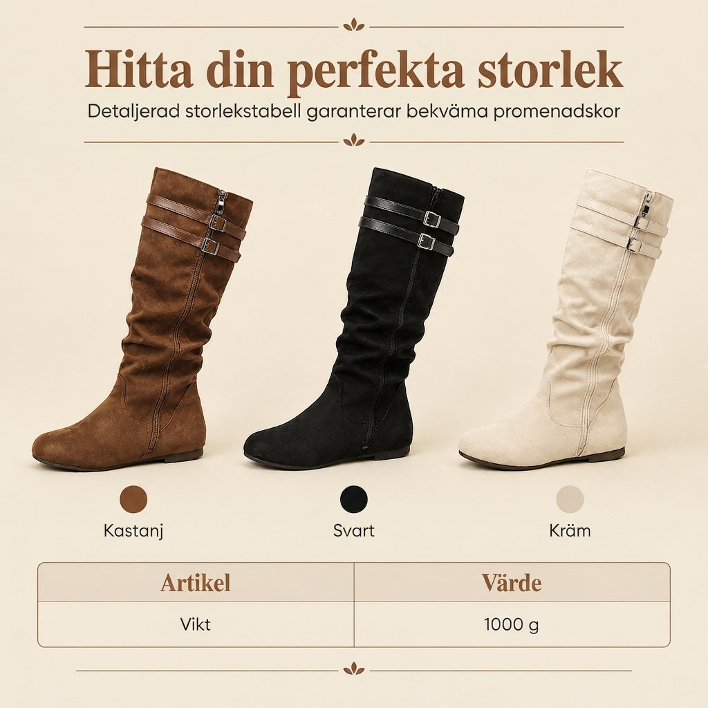 👢Dam Retro Mocka Slouchy Knähöga Stövlar Bekväm Platt Dubbel Spänne Höga Stövlar-7