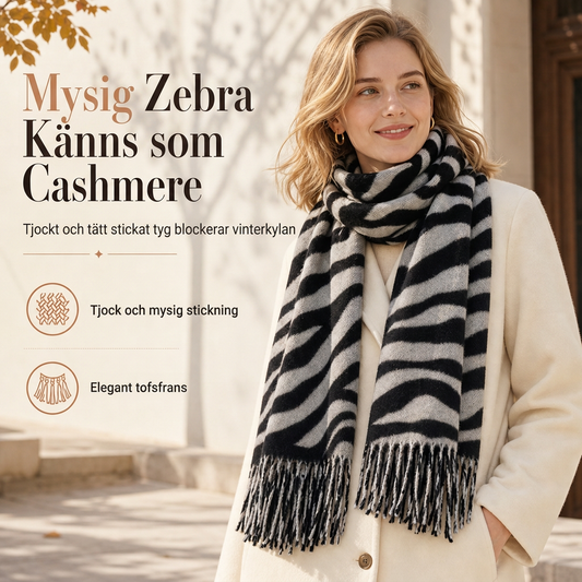 Fjärrkvinnors zebratryckta konstiga cashmere halsduk, tjock varm vinter schal och omslag med fransar